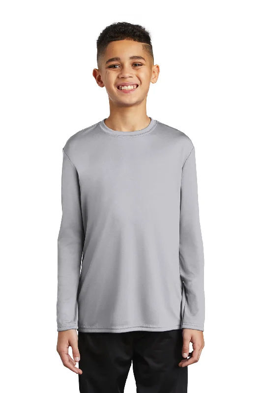 Port & Company Youth Dry Zone Performance Moisture Wicking Long Sleeve Crewneck T-Shirt - Silver Grey