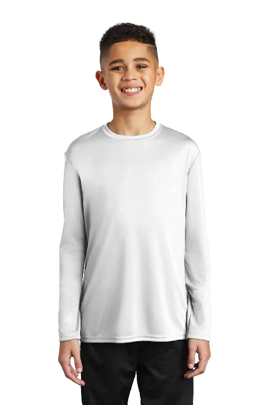 Port & Company Youth Dry Zone Performance Moisture Wicking Long Sleeve Crewneck T-Shirt - White