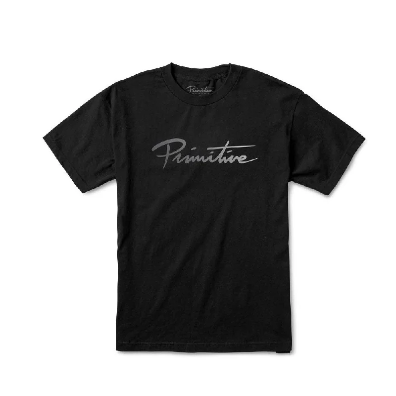 custom art t-shirts creative -Primitive Apparel Nuevo Script T-Shirt Black Silver