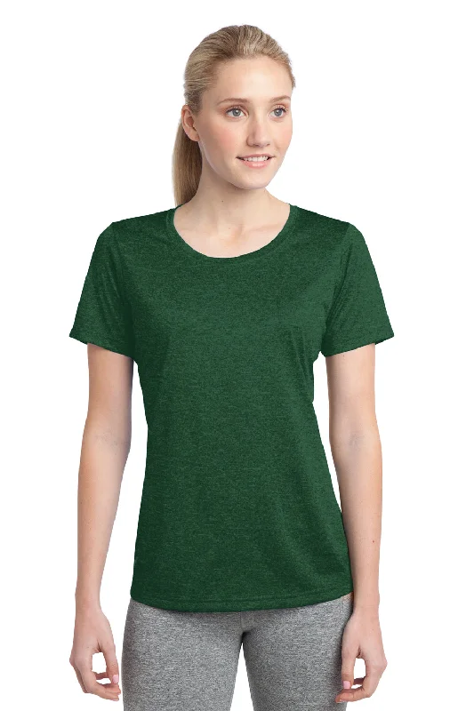 red v-neck t-shirts vibrant -Sport-Tek Womens Contender Heather Moisture Wicking Short Sleeve Crewneck T-Shirt - Heather Forest Green - Closeout