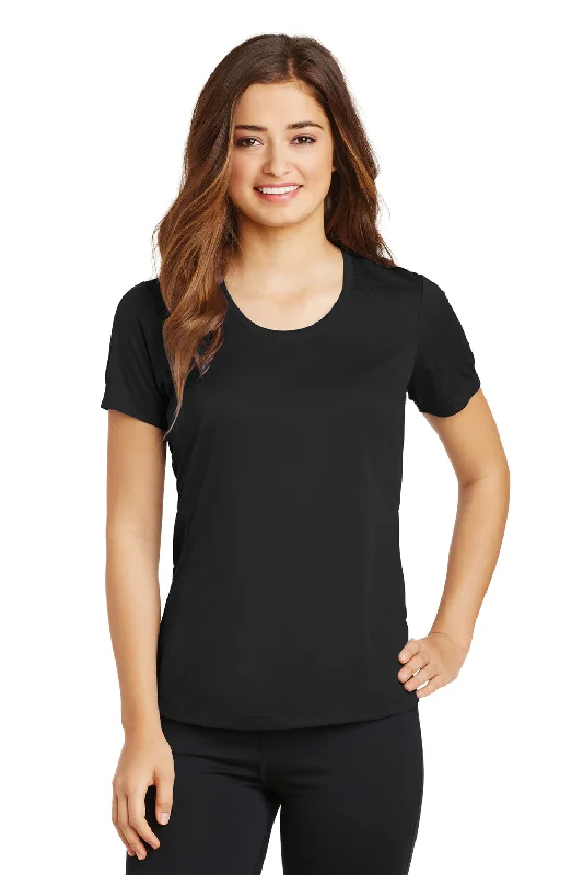 white slim fit t-shirts sharp -Sport-Tek Womens Elevate Moisture Wicking Short Sleeve Scoop Neck T-Shirt - Black - Closeout