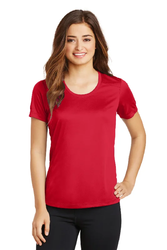 green v-neck t-shirts fresh -Sport-Tek Womens Elevate Moisture Wicking Short Sleeve Scoop Neck T-Shirt - True Red - Closeout