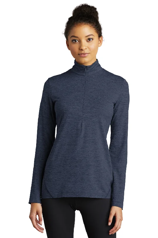 Sport-Tek Womens Exchange 1.5 Long Sleeve 1/4 Zip T-Shirt - Heather Dark Denim Blue