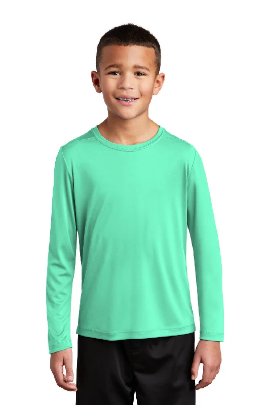 Sport-Tek Youth Moisture Wicking Long Sleeve Crewneck T-Shirt - Bright Seafoam Green