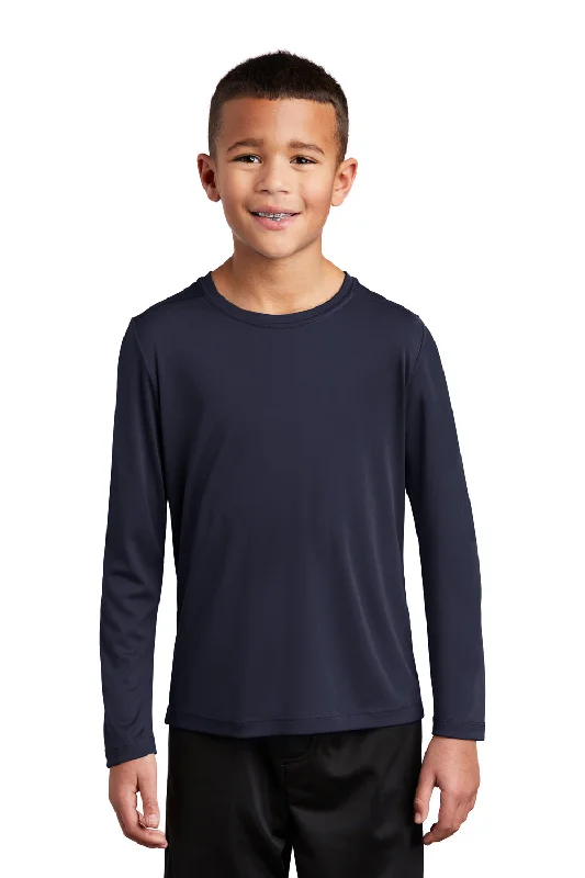 Sport-Tek Youth Moisture Wicking Long Sleeve Crewneck T-Shirt - True Navy Blue