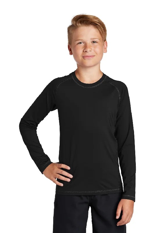 Sport-Tek Youth Rashguard Moisture Wicking Long Sleeve Crewneck T-Shirt - Black