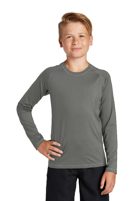 Sport-Tek Youth Rashguard Moisture Wicking Long Sleeve Crewneck T-Shirt - Dark Smoke Grey