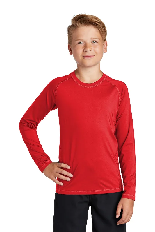 Sport-Tek Youth Rashguard Moisture Wicking Long Sleeve Crewneck T-Shirt - True Red