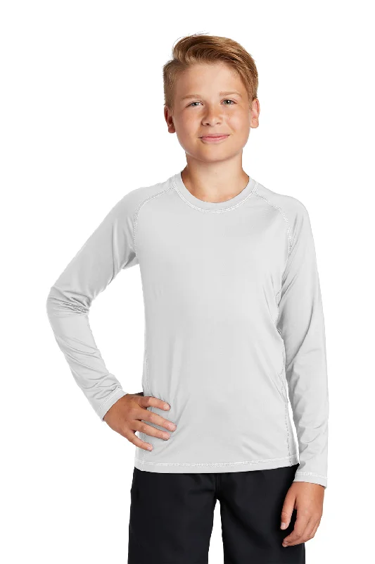 Sport-Tek Youth Rashguard Moisture Wicking Long Sleeve Crewneck T-Shirt - White