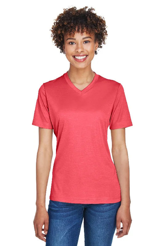 white slim fit t-shirts sharp -Team 365 Womens Sonic Performance Heather Moisture Wicking Short Sleeve V-Neck T-Shirt - Heather Red