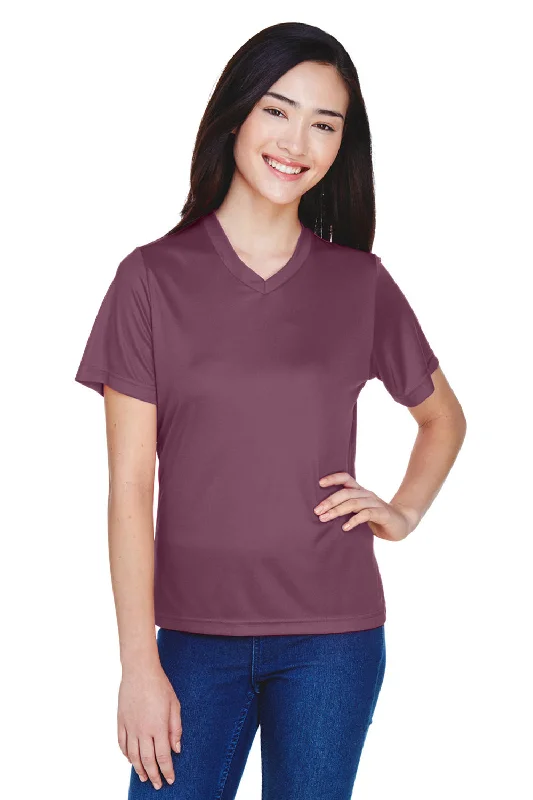 black v-neck t-shirts women -Team 365 Womens Zone Performance Moisture Wicking Short Sleeve V-Neck T-Shirt - Dark Maroon