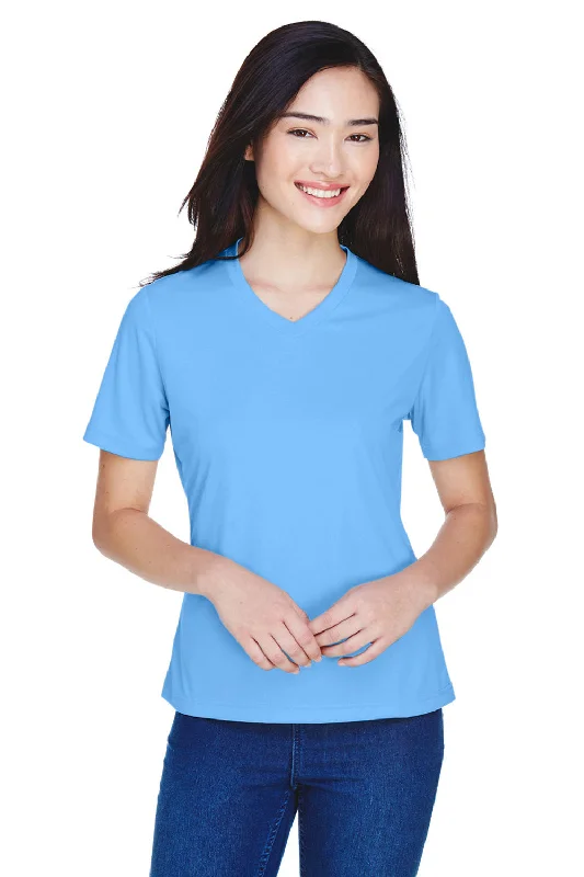 blue graphic t-shirts stylish -Team 365 Womens Zone Performance Moisture Wicking Short Sleeve V-Neck T-Shirt - Light Blue