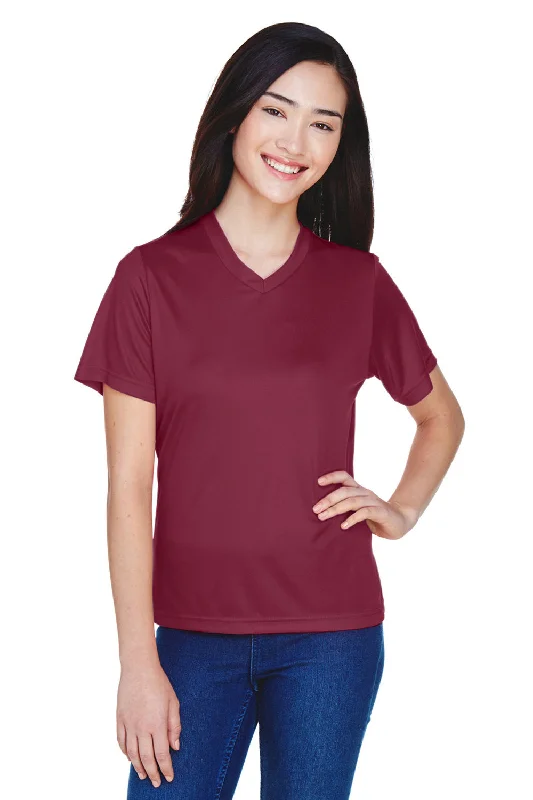 black crew neck t-shirts staple -Team 365 Womens Zone Performance Moisture Wicking Short Sleeve V-Neck T-Shirt - Maroon