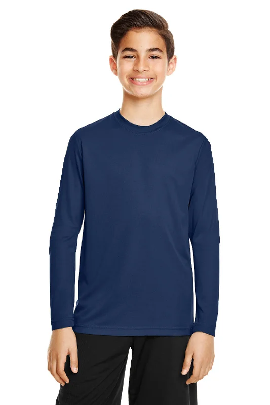 Team 365 Youth Zone Performance Moisture Wicking Long Sleeve Crewneck T-Shirt - Dark Navy Blue