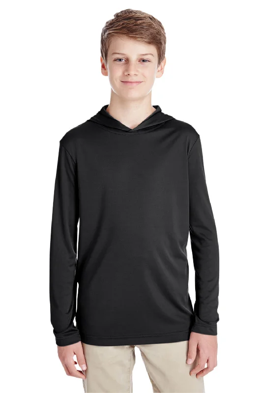 Team 365 Youth Zone Performance Moisture Wicking Long Sleeve Hooded T-Shirt Hoodie - Black