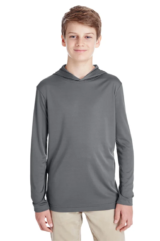 Team 365 Youth Zone Performance Moisture Wicking Long Sleeve Hooded T-Shirt Hoodie - Graphite Grey