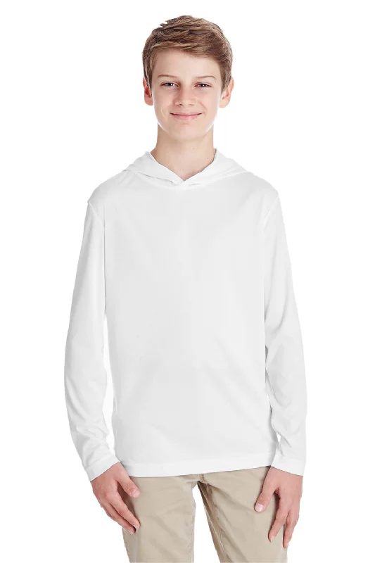 Team 365 Youth Zone Performance Moisture Wicking Long Sleeve Hooded T-Shirt Hoodie - White