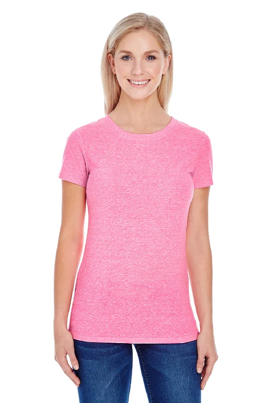 white v-neck t-shirts women -Threadfast Apparel Womens Short Sleeve Crewneck T-Shirt - Neon Pink