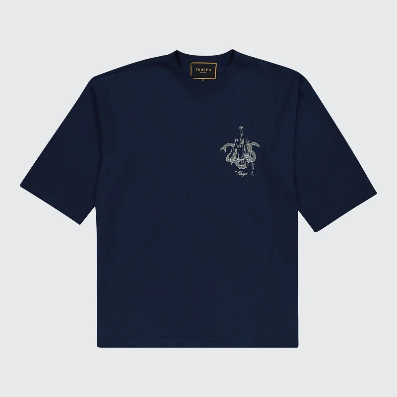 green graphic t-shirts fresh -TSHEPO, SERPENT'S CROWN, OVERSIZED T-SHIRT, NAVY