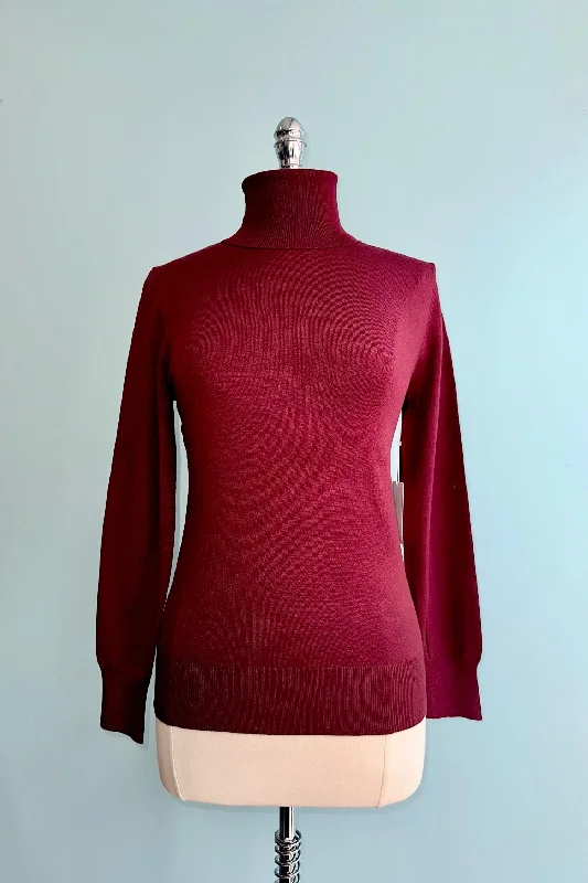 pullover sweater for trendy outfits -cobalt wool pullover sweater -Burgundy Long Sleeve Turtleneck Sweater