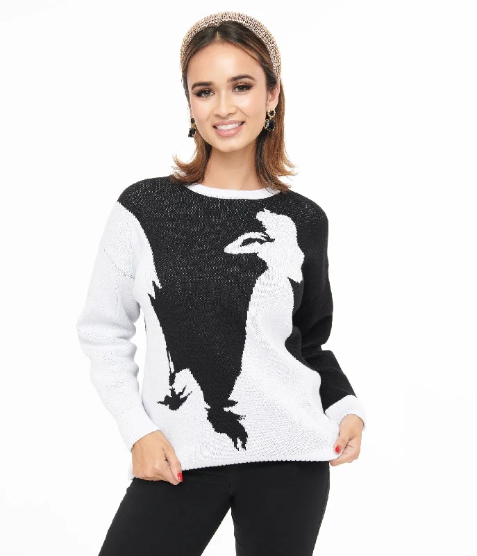 pullover sweater for trendy wear -pullover sweater for warm layering -Disney Princess collection by Unique Vintage Black & White Maleficent Aurora Sweater