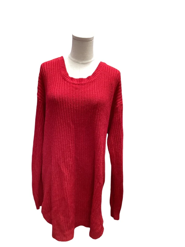 pullover sweater for travel -pullover sweater with ribbed sleeves -Love Change Women's Sweater Red 3X