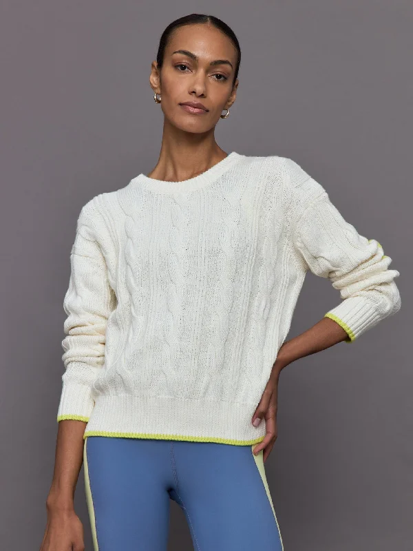 pullover sweater with loose hem -pullover sweater for stylish layering -Maxwork Cable Pullover - Ivory Tint