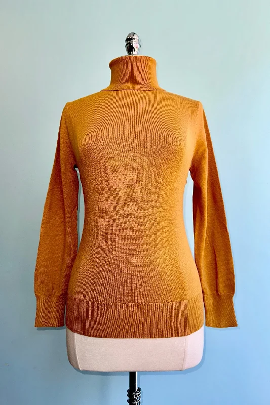 emerald wool pullover sweater -pullover sweater with flared front -Mustard Long Sleeve Turtleneck Sweater