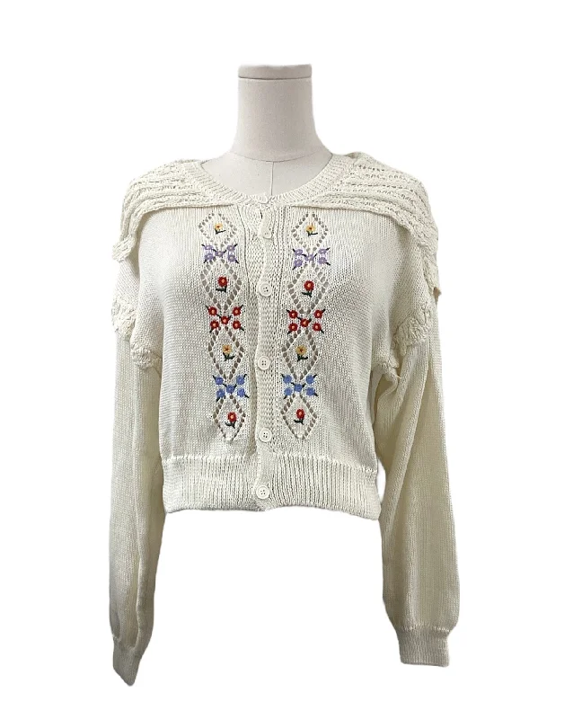 slate cotton pullover sweater -tan knit pullover sweater -NWT Avantlook Women's Sweater Cream Embroidery M