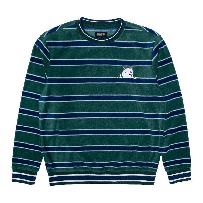 pullover sweater with crisscross front -sapphire cotton pullover sweater -Peeking Nermal Polar Fleece Crewneck (Hunter / Navy)