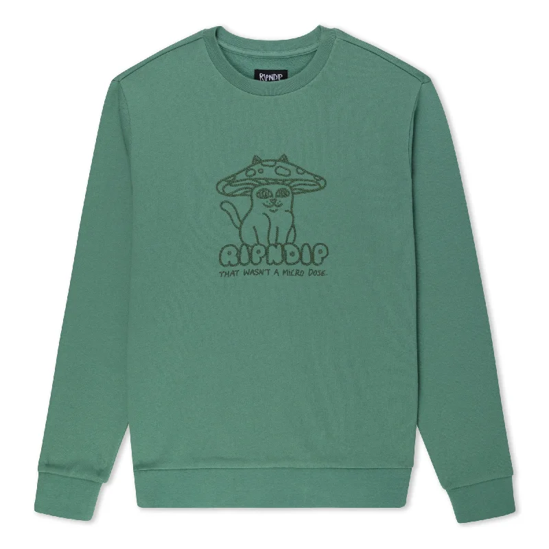 pullover sweater for urban chic -pullover sweater with deep sleeves -Shroom Cat Crewneck Sweater (Pine)