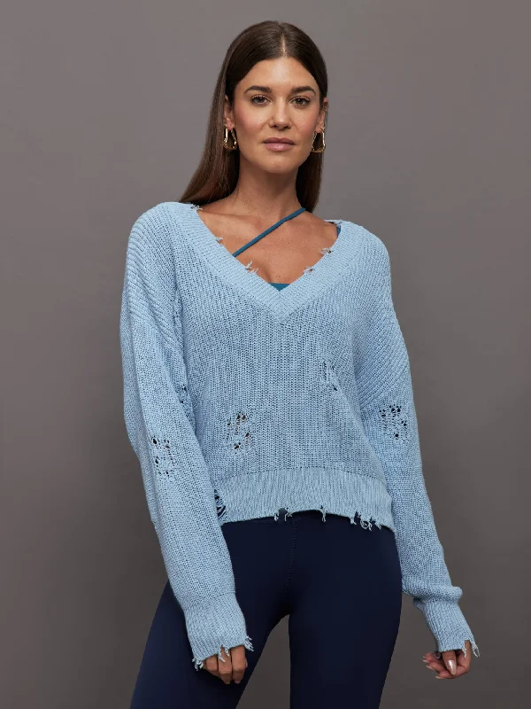 sapphire wool pullover sweater -pullover sweater with deep front -Syd Sweater - Sky Blue