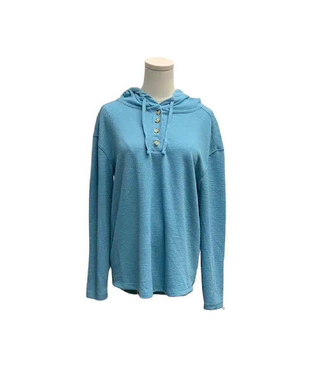 pullover sweater for travel comfort -pullover sweater with flared cuffs -Time and Tru Women's Hoodie Top Aqua M