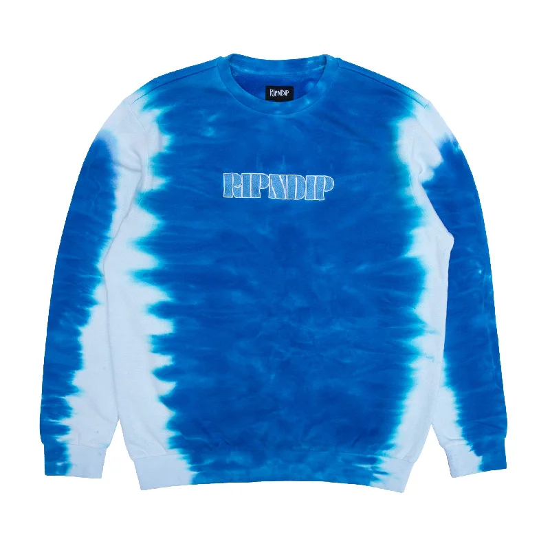 pullover sweater for weekend wear -pullover sweater with long neck -Wilshire Embroidered Crewneck (Blue Stripe Dye)