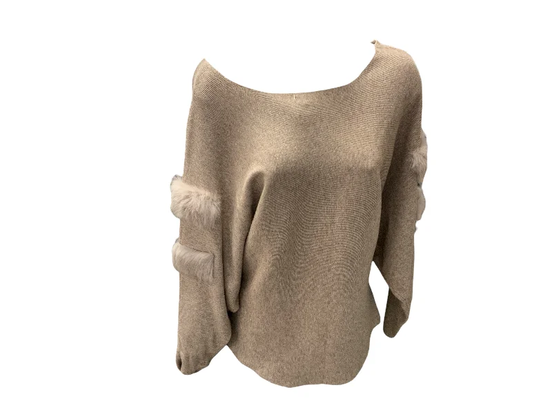 pullover sweater with deep neck -pullover sweater with stand collar -Women's Sweater Fur Tan XL