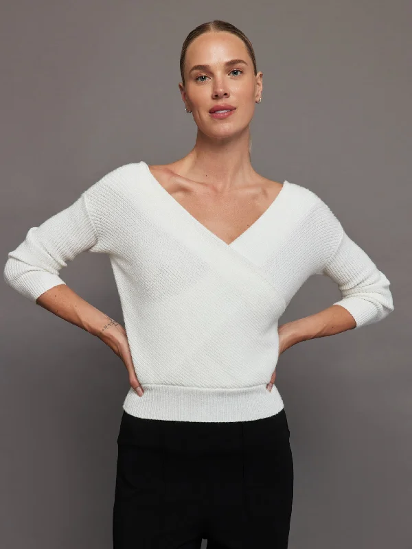 magenta knit pullover sweater -pullover sweater with knit trim -Wrap Sweater - Winter White