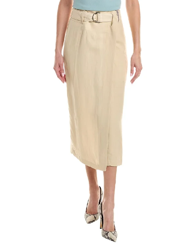 navy midi skirts polished -Brunello Cucinelli Linen-Blend Skirt