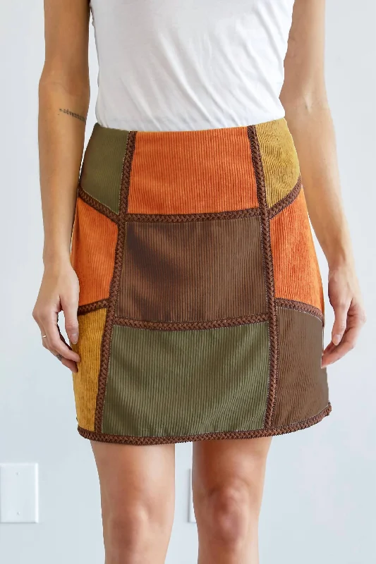 green maxi skirts chic -Corduroy Color Block Mini Skirt In Rust