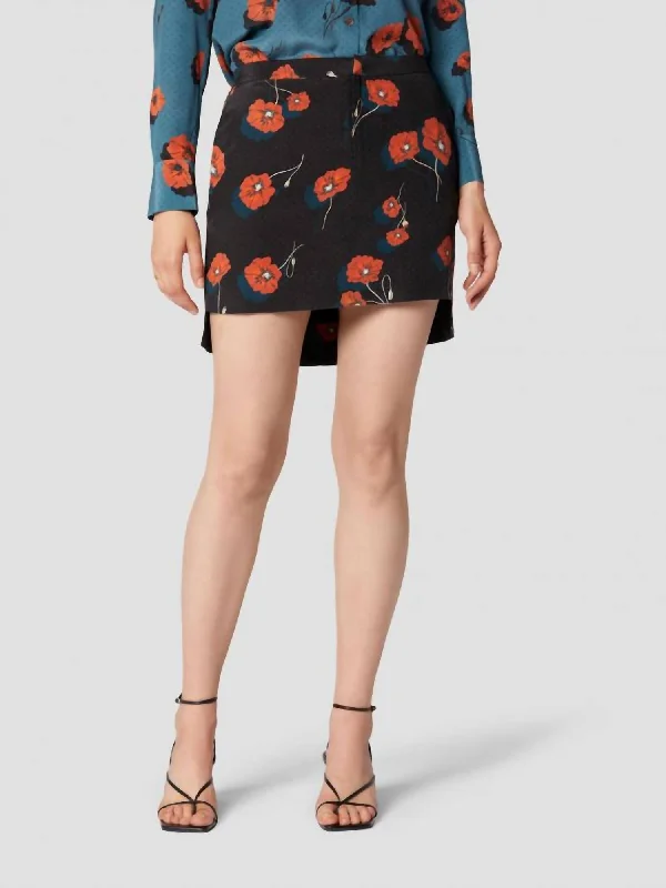 red tiered skirts bold -Delafine Silk Skirt In True Black Multi Poppy