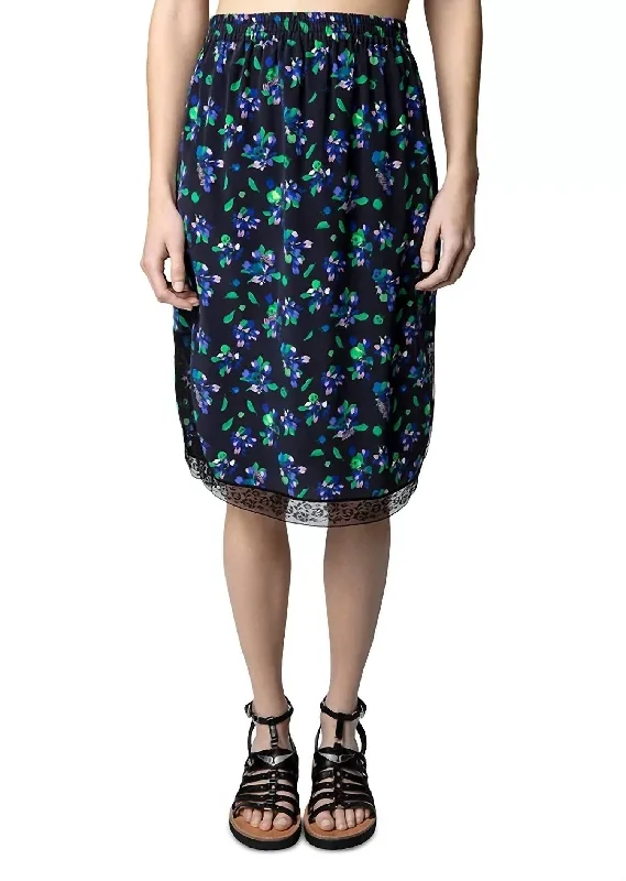 navy chiffon skirts flowy -Jozy Bianca Flower Skirt In Black