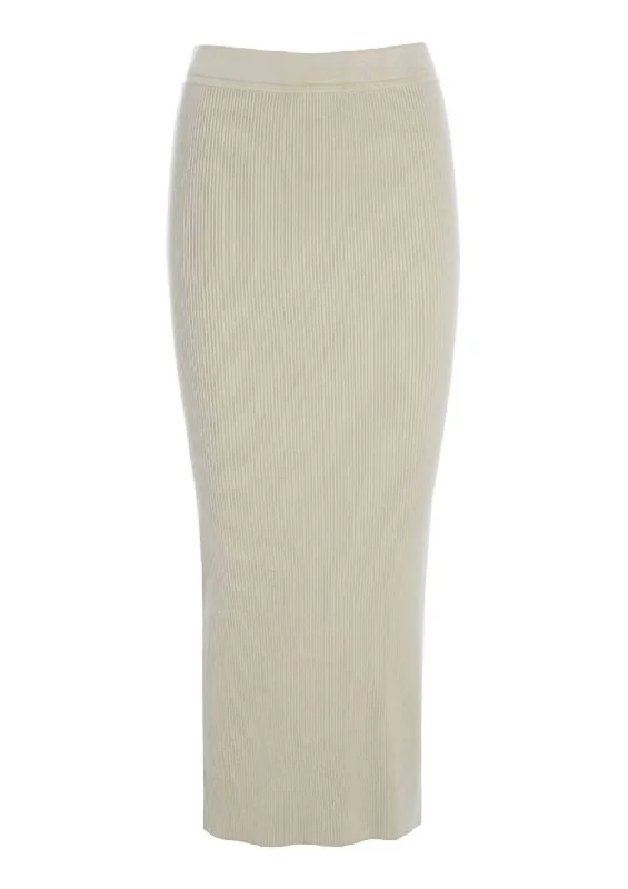 green pencil skirts for work -Long Knit Skirt In Ivory