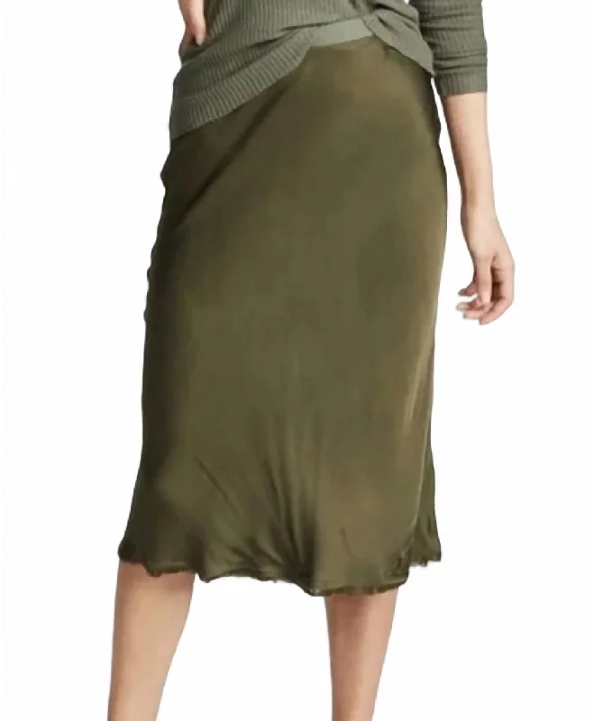 grey midi skirts chic -Mabel Bias Skirt In Olive