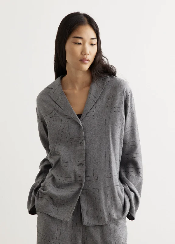 grey flannel blouses cozy -Monogram Flannel Pj Top