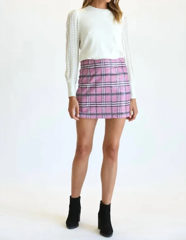 pink leather skirts vibrant -Multi Colored Plaid Sequin Mini Skirt In Pink