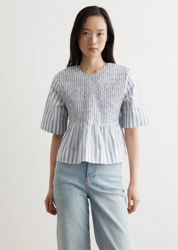 navy off-shoulder shirts chic -Stripe Open Back Smock Blouse