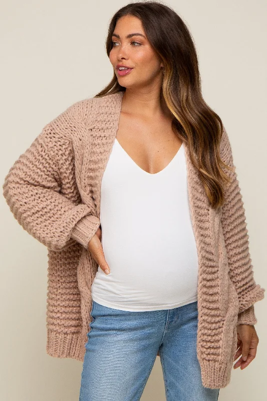 deep teal cardigan -deep teal cardigan -Beige Chunky Knit Maternity Cardigan