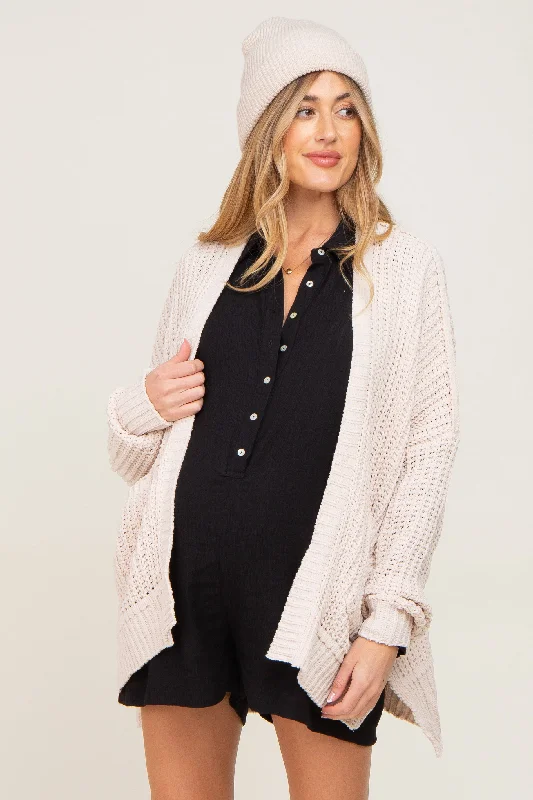 cardigan for urban chic -cardigan for urban chic -Beige Chunky Knit Oversized Maternity Cardigan