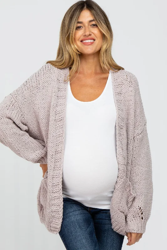 cardigan with lace trim -cardigan with lace trim -Beige Oversized Bubble Sleeve Maternity Cardigan