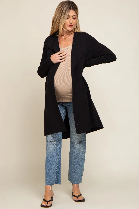 cardigan with twisted front -cardigan with twisted front -Black Draped Maternity Cardigan