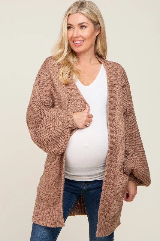 royal blue cardigan -royal blue cardigan -Brown Cable Knit Front Pocket Maternity Cardigan